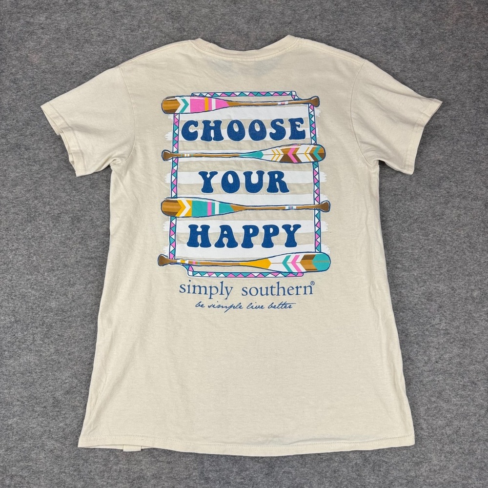 Simply Southern T-Shirt Choose‎ Your Happy Beige Womens Small S